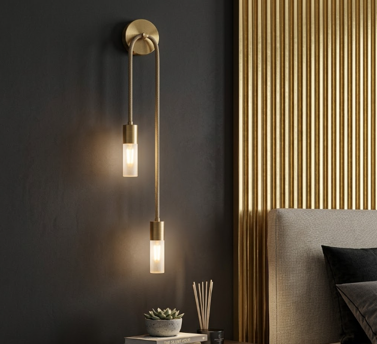 Modern Gold Brass Wall Sconce for Bedroom Bedside Reading and Corridor