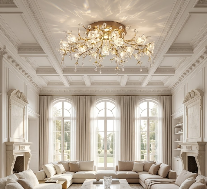 Crystal Flower Flush Mount LED Ceiling Light for Bedroom Living Room and Dining Room