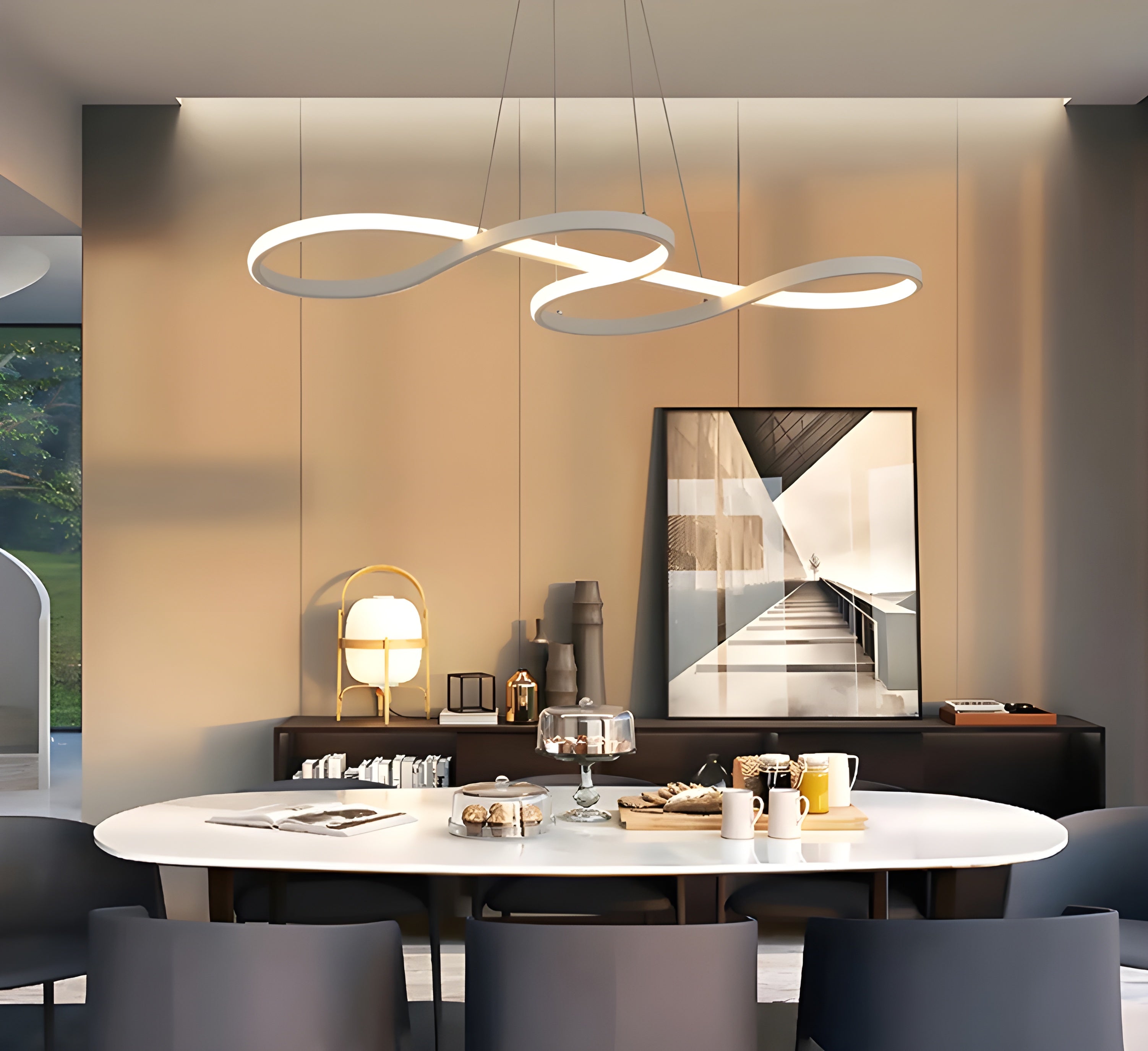 Sculptural Gold Loop Pendant Light for Dining Room Living Room and Kitchen Island
