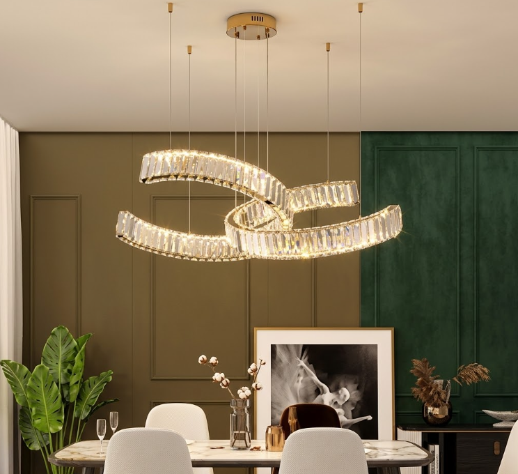 Modern Gold Crystal Chandelier Luxury Ring Hanging Light for Living Room and Dining Room