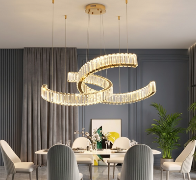 Modern Gold Crystal Chandelier Luxury Ring Hanging Light for Living Room and Dining Room