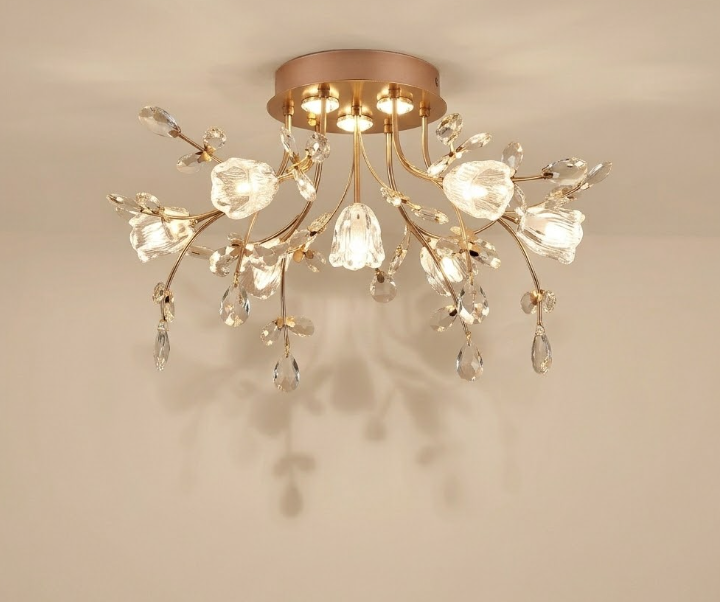 Crystal Flower Flush Mount LED Ceiling Light for Bedroom Living Room and Dining Room