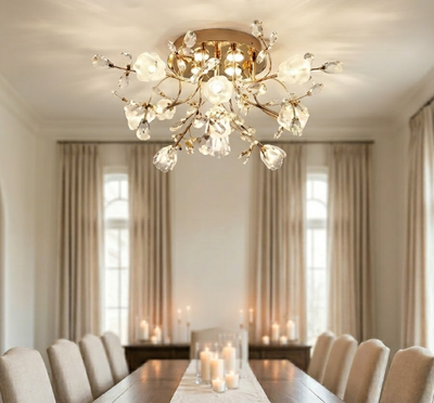Crystal Flower Flush Mount LED Ceiling Light for Bedroom Living Room and Dining Room