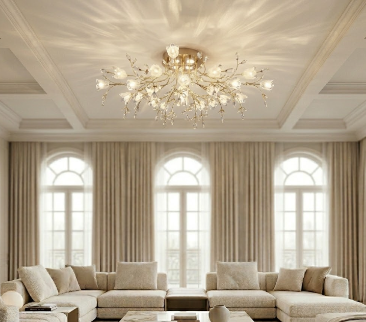 Crystal Flower Flush Mount LED Ceiling Light for Bedroom Living Room and Dining Room
