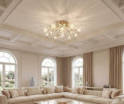 Crystal Flower Flush Mount LED Ceiling Light for Bedroom Living Room and Dining Room