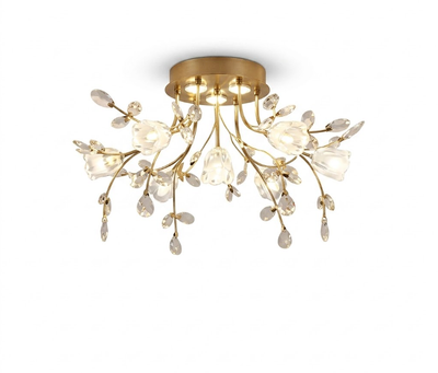 Crystal Flower Flush Mount LED Ceiling Light for Bedroom Living Room and Dining Room