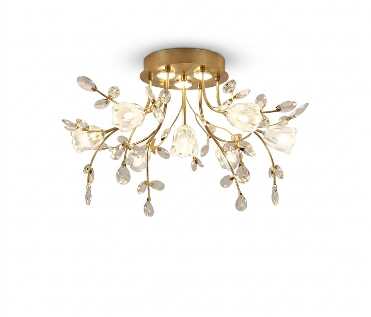 Crystal Flower Flush Mount LED Ceiling Light for Bedroom Living Room and Dining Room