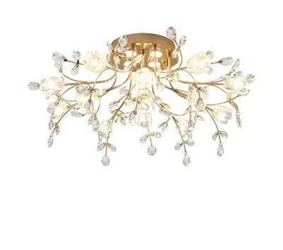 Crystal Flower Flush Mount LED Ceiling Light for Bedroom Living Room and Dining Room