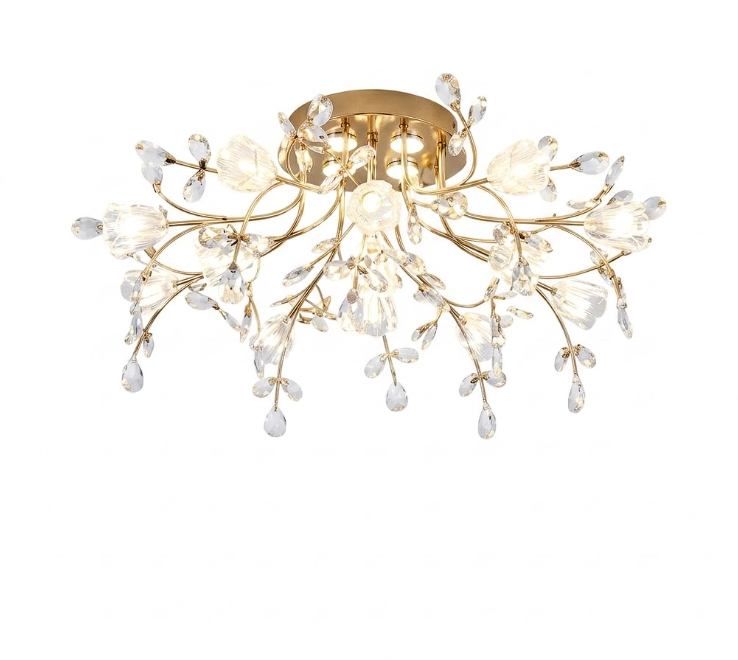 Crystal Flower Flush Mount LED Ceiling Light for Bedroom Living Room and Dining Room