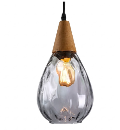 Glass Waterdrop Pendant Light with Wooden Canopy for Kitchen Island Living Room and Bedroom