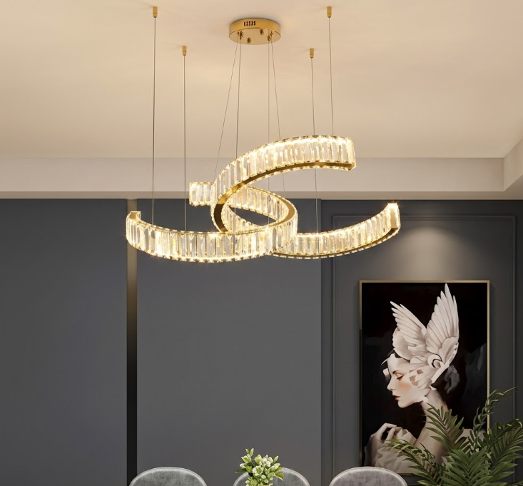 Modern Gold Crystal Chandelier Luxury Ring Hanging Light for Living Room and Dining Room