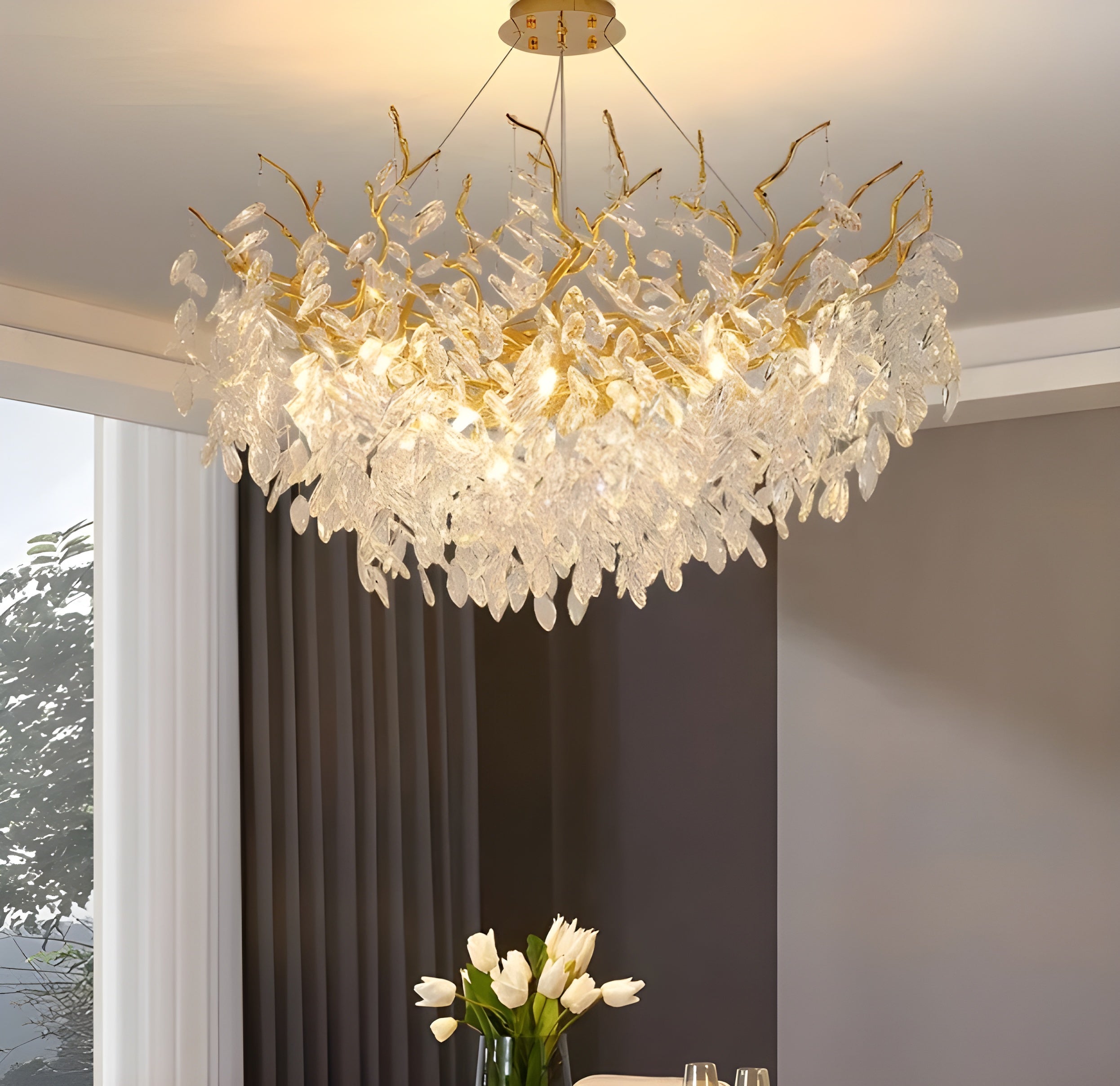 Luxe Crystal Branch Chandelier for Living Room Dining Room and Bedroom