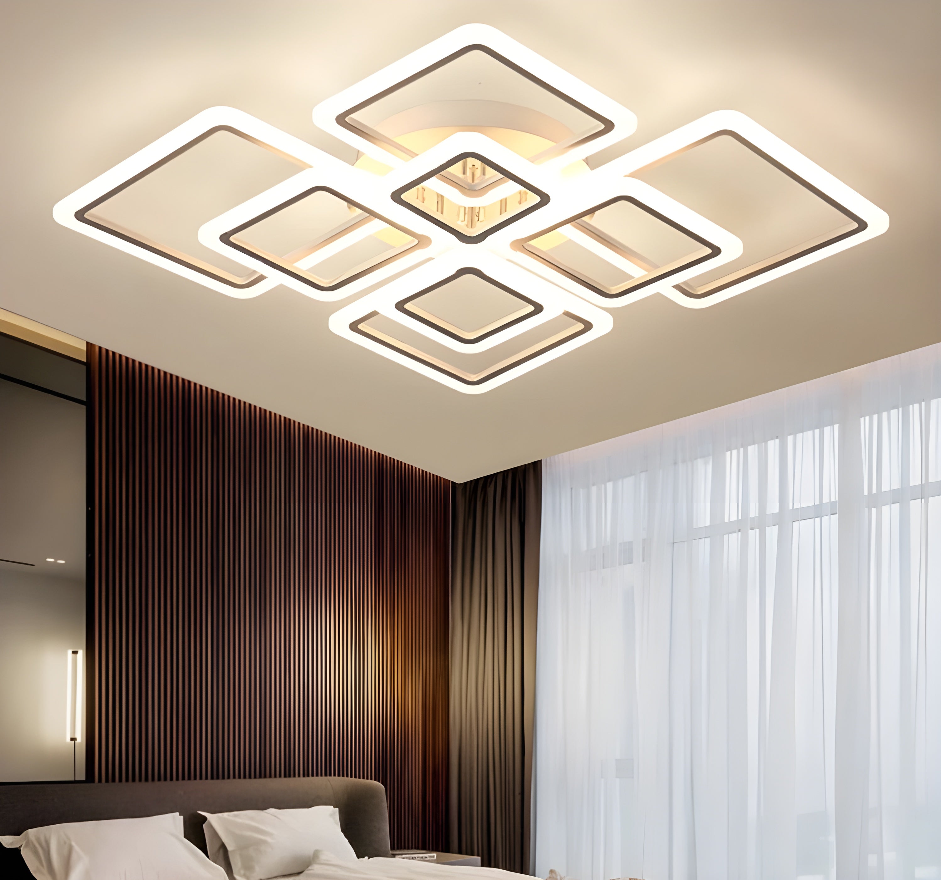 Modern Geometric LED Flush Mount Chandelier for Living Room Bedroom and Dining Room