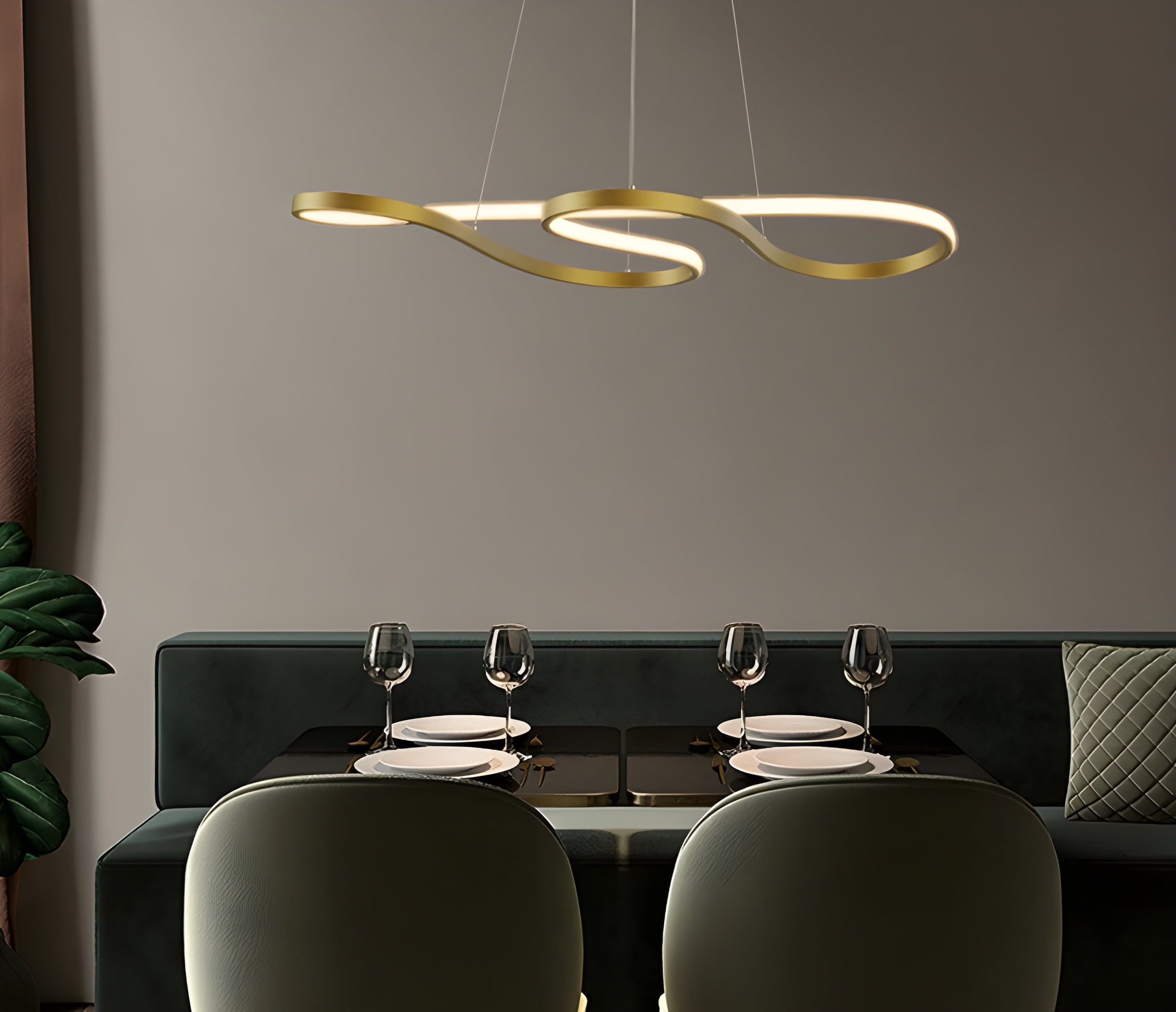 Sculptural Gold Loop Pendant Light for Dining Room Living Room and Kitchen Island
